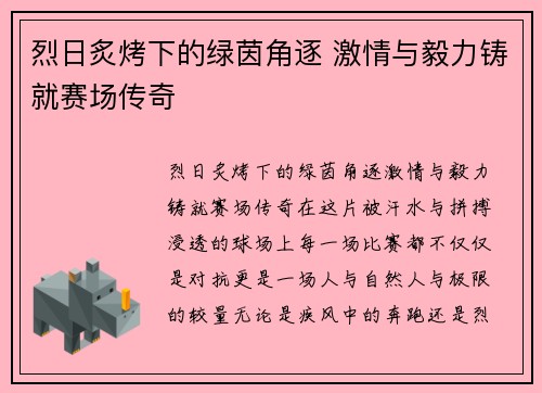 烈日炙烤下的绿茵角逐 激情与毅力铸就赛场传奇