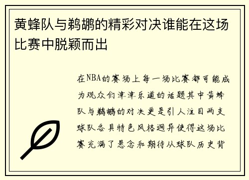 黄蜂队与鹈鹕的精彩对决谁能在这场比赛中脱颖而出